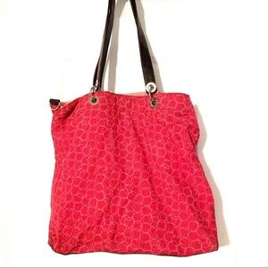 Corduroy Pink & Brown Reversible Shoulder Tote Bag Travel Purse 14 x 15 in Y2K